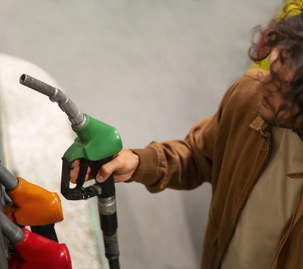 Un hombre repostando gasóleo en una gasolinera.