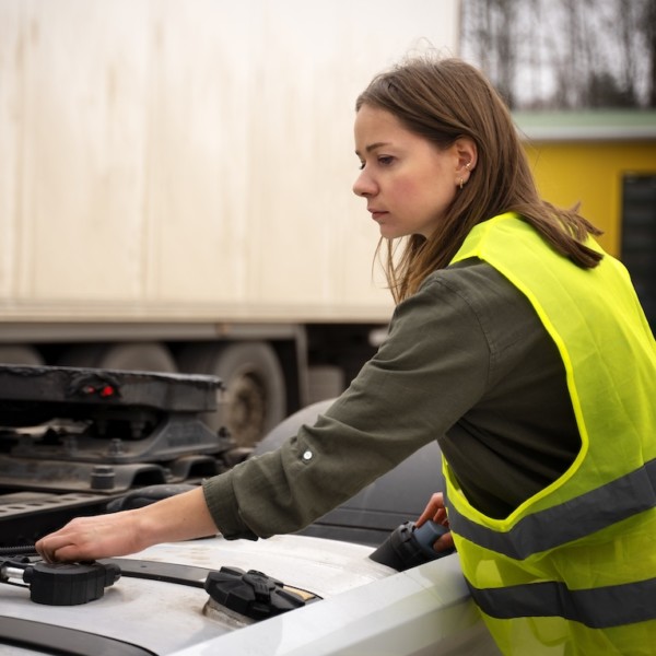 Un camión repostando gasolina