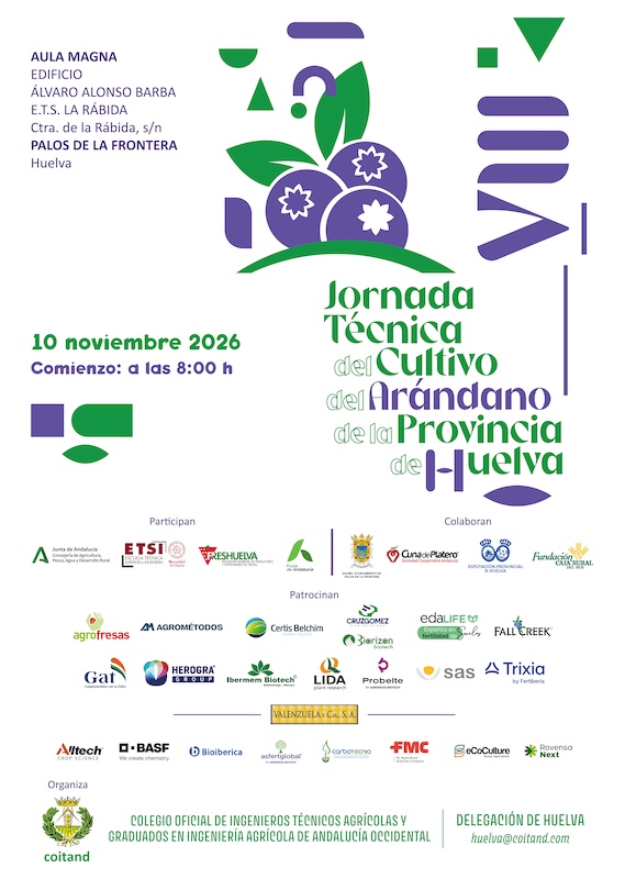 Huelva acoge la VIII Jornada Técnica del Cultivo del Arándano el 10 de noviembre